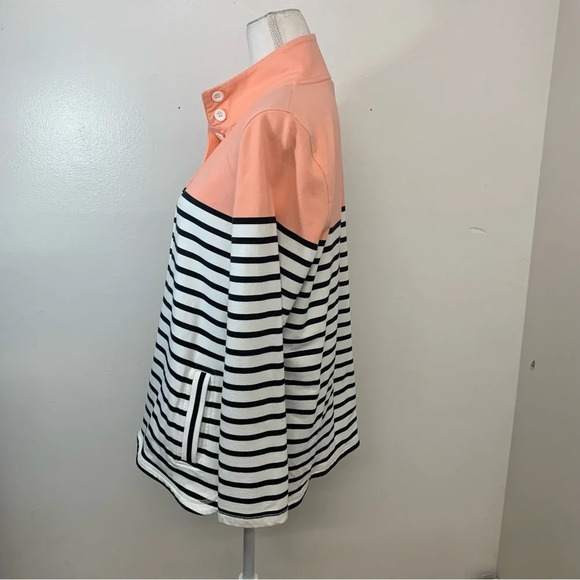 T by Talbots Top Sweatshirt Woman Medium  Long Sleeve Stripe Stretch Pockets - Picture 5 of 12